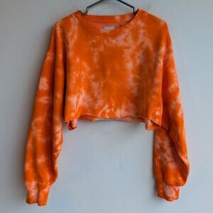 Aritzia TNA Cozy Orange Tie Dye Crop Crew Neck Sweater
